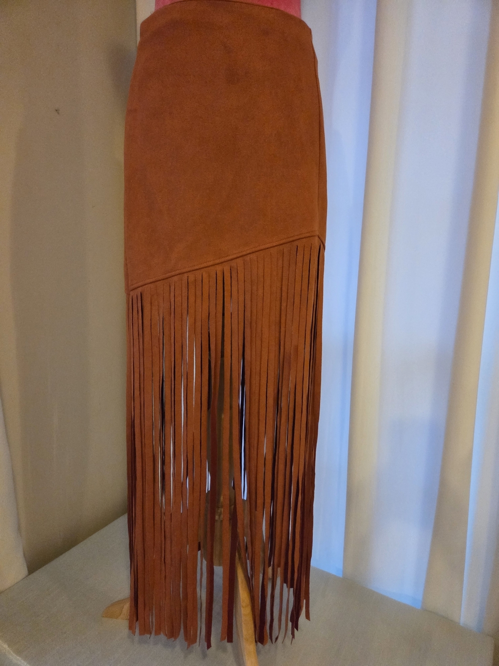 Suede Like Body Shape Enhancing Stretch Midi With Gown Length Fun Flowing Fringe